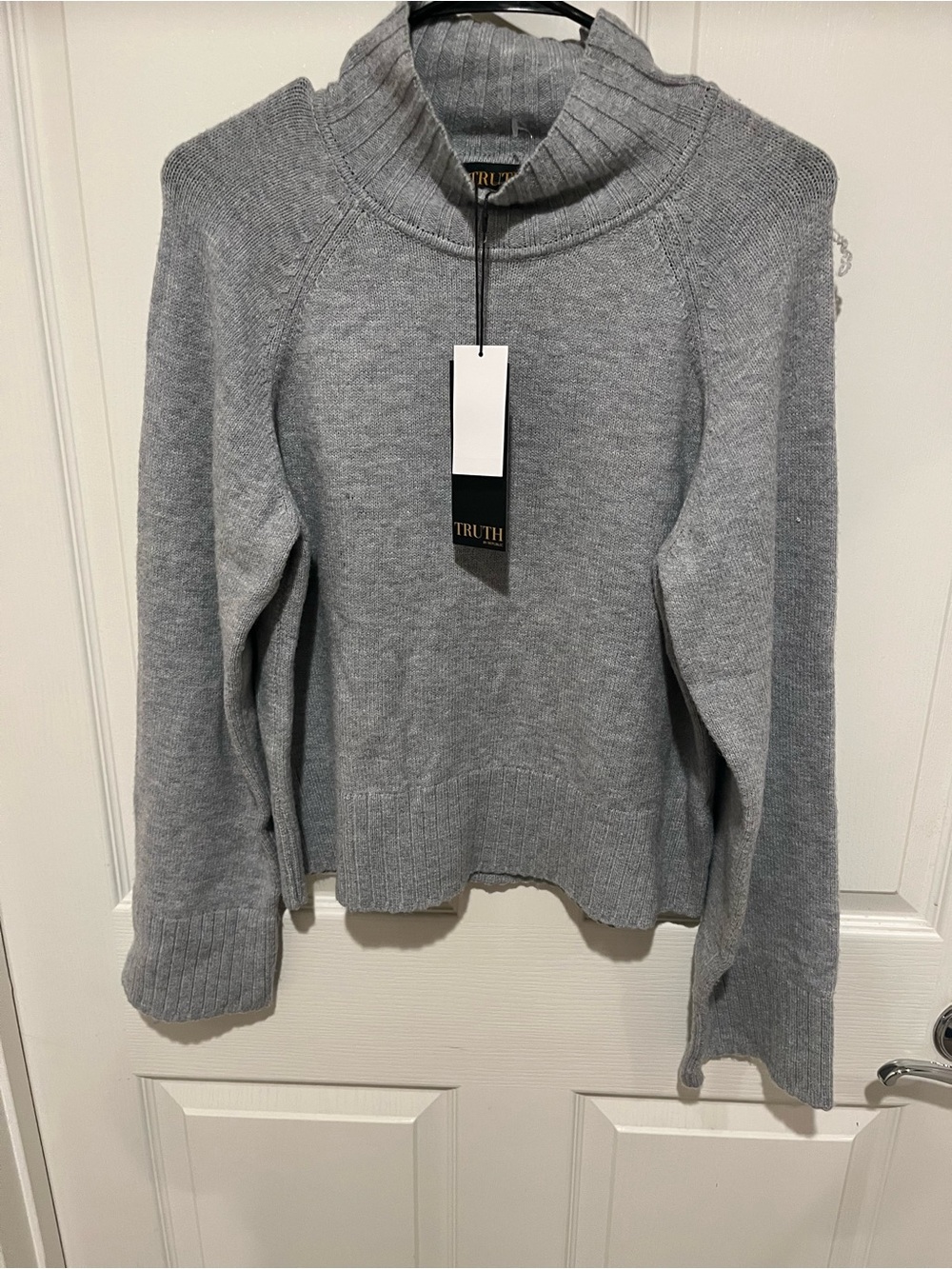 TRUTH Light Gray Ribbed Funnel Neck Sweater